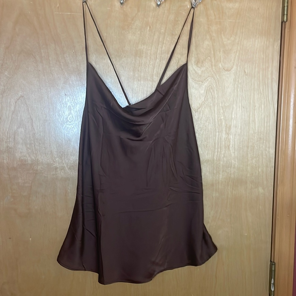 Zeagoo spaghetti strap satin feel size M cami/tank brown adjustable straps